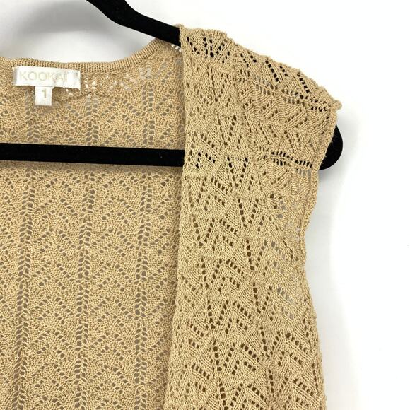 Kookai Sweater Vest Womens Size 1 US Small Tan Crochet Pointelle Knit Sleeveless - Picture 3 of 6